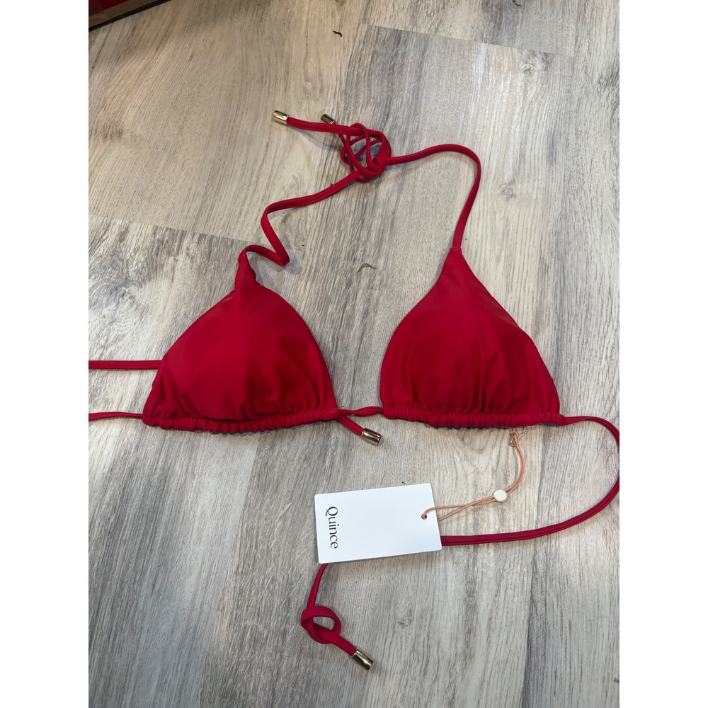 Quince Italian Triangle Bikini Top Cherry Red Womens Medium NWT Minimalist